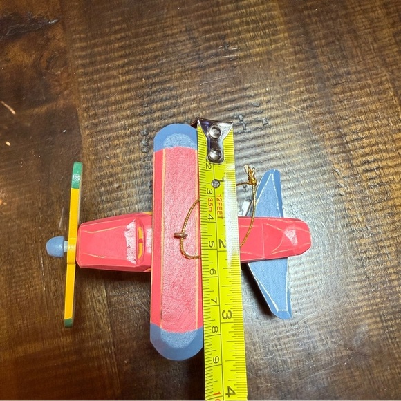 Pier 1 Imports Biplane Ornament Toy Airplane Christmas Tree Wood 2005 Vintage - Picture 7 of 8